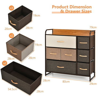 7-Drawer Dresser with Wooden Top for Bedroom Hallway