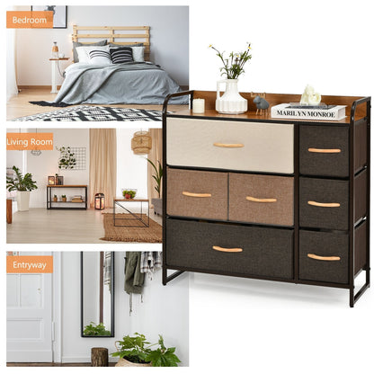7-Drawer Dresser with Wooden Top for Bedroom Hallway