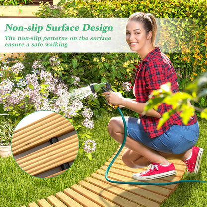 7 FT Wooden Garden Pathway Roll Out Curved Fir Wood Walkway with Anti-slip Surface-Natural