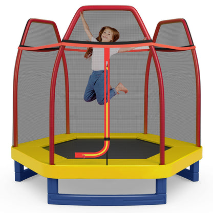 7 Feet Toddler Trampoline with Safety Enclosure Net-Orange