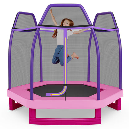 7 Feet Toddler Trampoline with Safety Enclosure Net-Pink