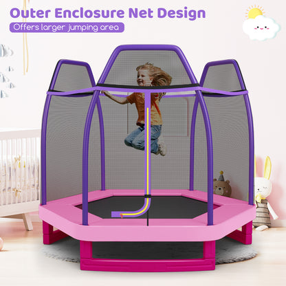 7 Feet Toddler Trampoline with Safety Enclosure Net-Pink