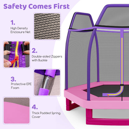 7 Feet Toddler Trampoline with Safety Enclosure Net-Pink