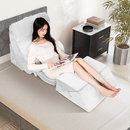 7 PCS Adjustable Support Pillow Set Bed Wedge Pillows with Memory Foam-White