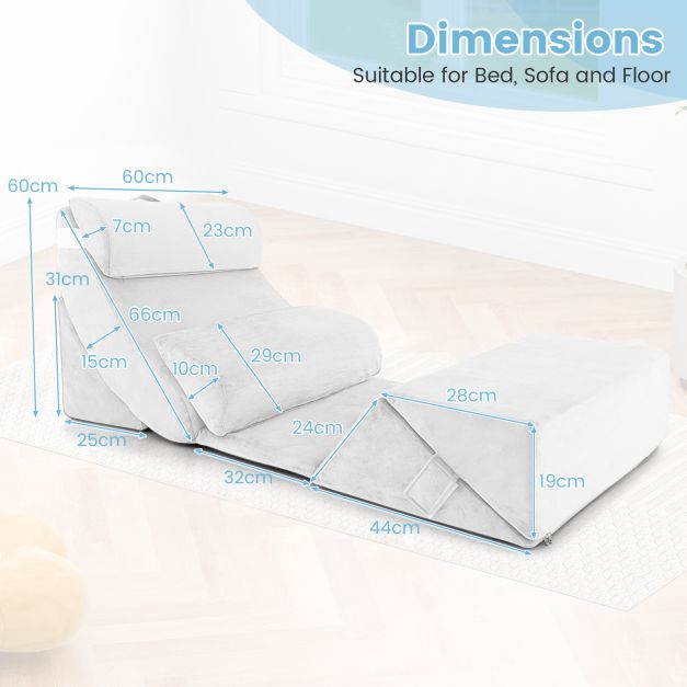 7 PCS Adjustable Support Pillow Set Bed Wedge Pillows with Memory Foam-White