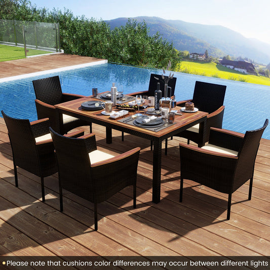 7 Pieces PE Rattan Outdoor Patio Dining Set for Yard Garden and Poolside-Brown