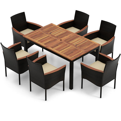 7 Pieces PE Rattan Outdoor Patio Dining Set for Yard Garden and Poolside-Brown