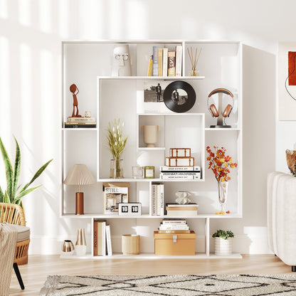 7-Tier Geometric Bookshelf with 2 Anti-Tipping Kits-White