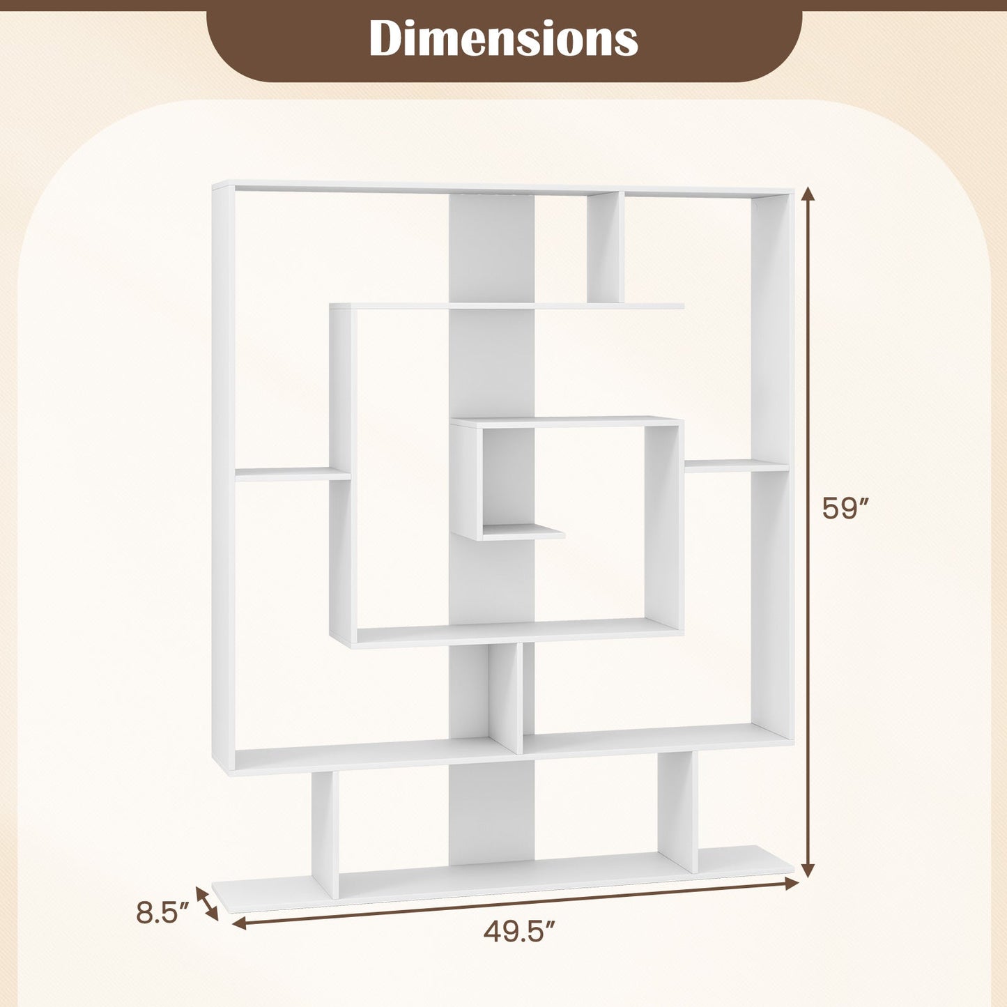 7-Tier Geometric Bookshelf with 2 Anti-Tipping Kits-White