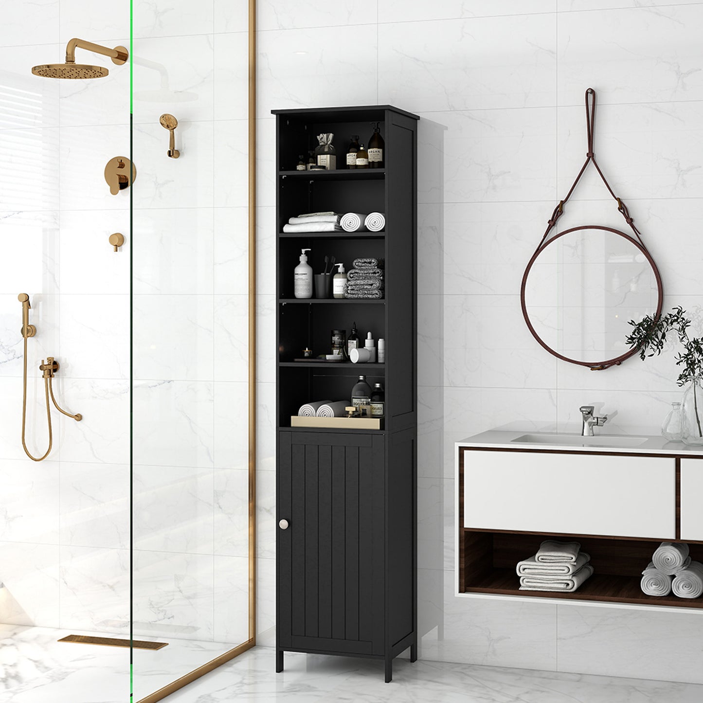 7-Tier Tall Freestanding Cabinet-Black