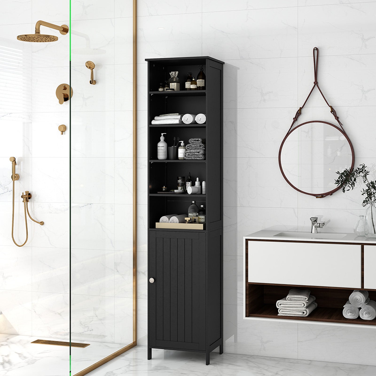 7-Tier Tall Freestanding Cabinet-Black