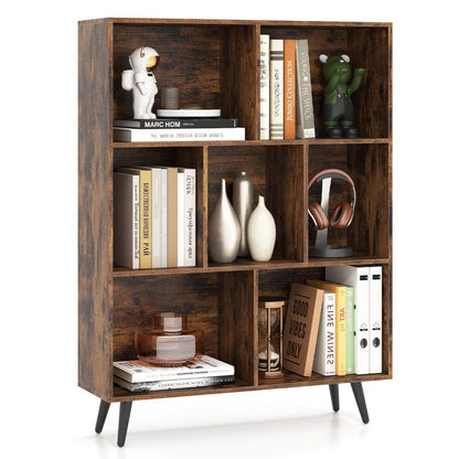 7-Cube Bookcase Mid Century Modern Storage Organizer with 4 Tapered Metal Legs-Coffee