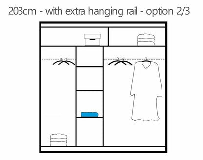 Vista Mirrored Sliding Door Wardrobe 203 cm- Black, White and Oak