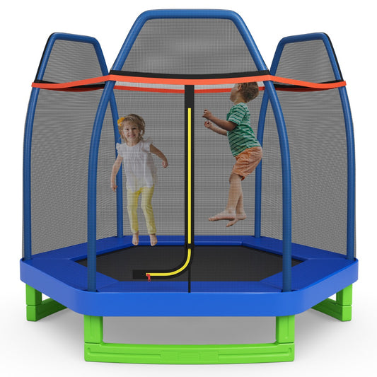 7 Feet Kids Trampoline with Safety Enclosure Net-Blue