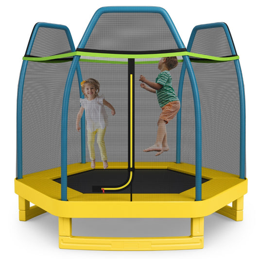 7 Feet Kids Trampoline with Safety Enclosure Net-Yellow