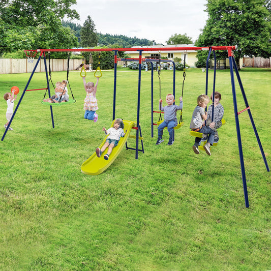 7-in-1 Kids Swing Set with 2 Swings for Kids Aged 3-10 Years Old