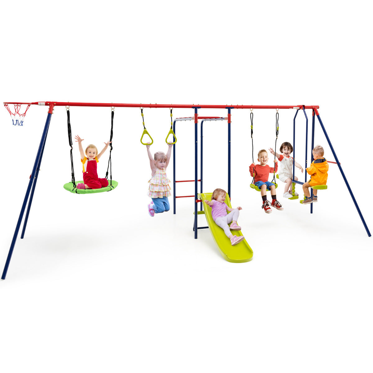 7-in-1 Kids Swing Set with 2 Swings for Kids Aged 3-10 Years Old