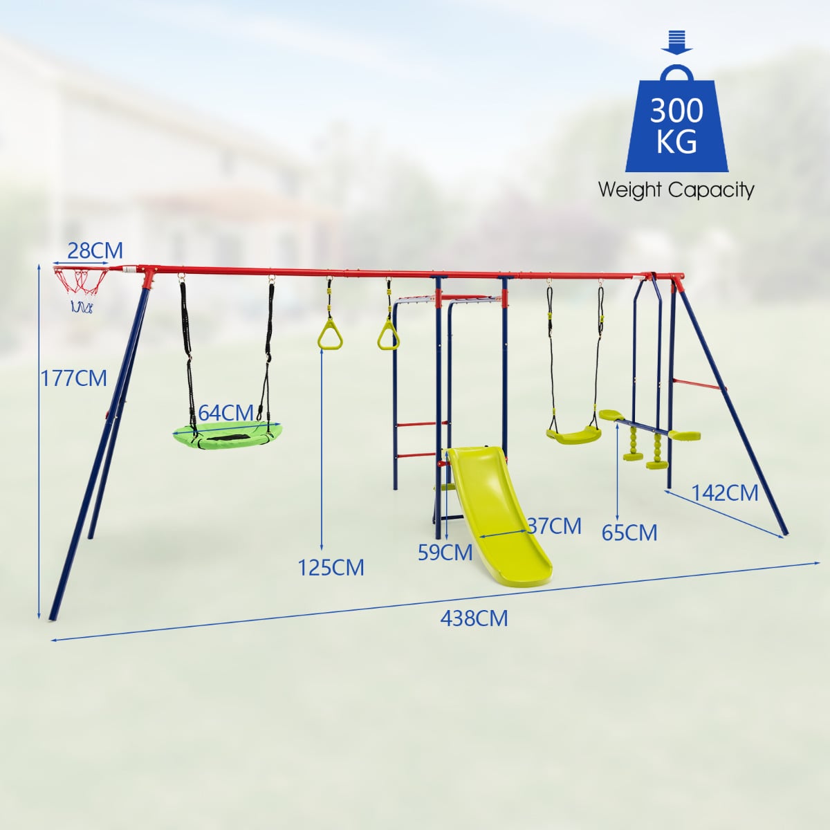7-in-1 Kids Swing Set with 2 Swings for Kids Aged 3-10 Years Old