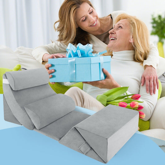 7 PCS Adjustable Support Pillow Set Bed Wedge Pillows with Memory Foam-Grey