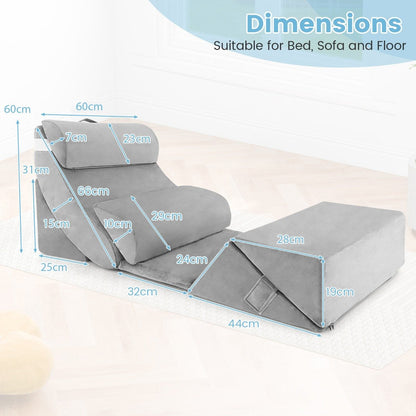 7 PCS Adjustable Support Pillow Set Bed Wedge Pillows with Memory Foam-Grey