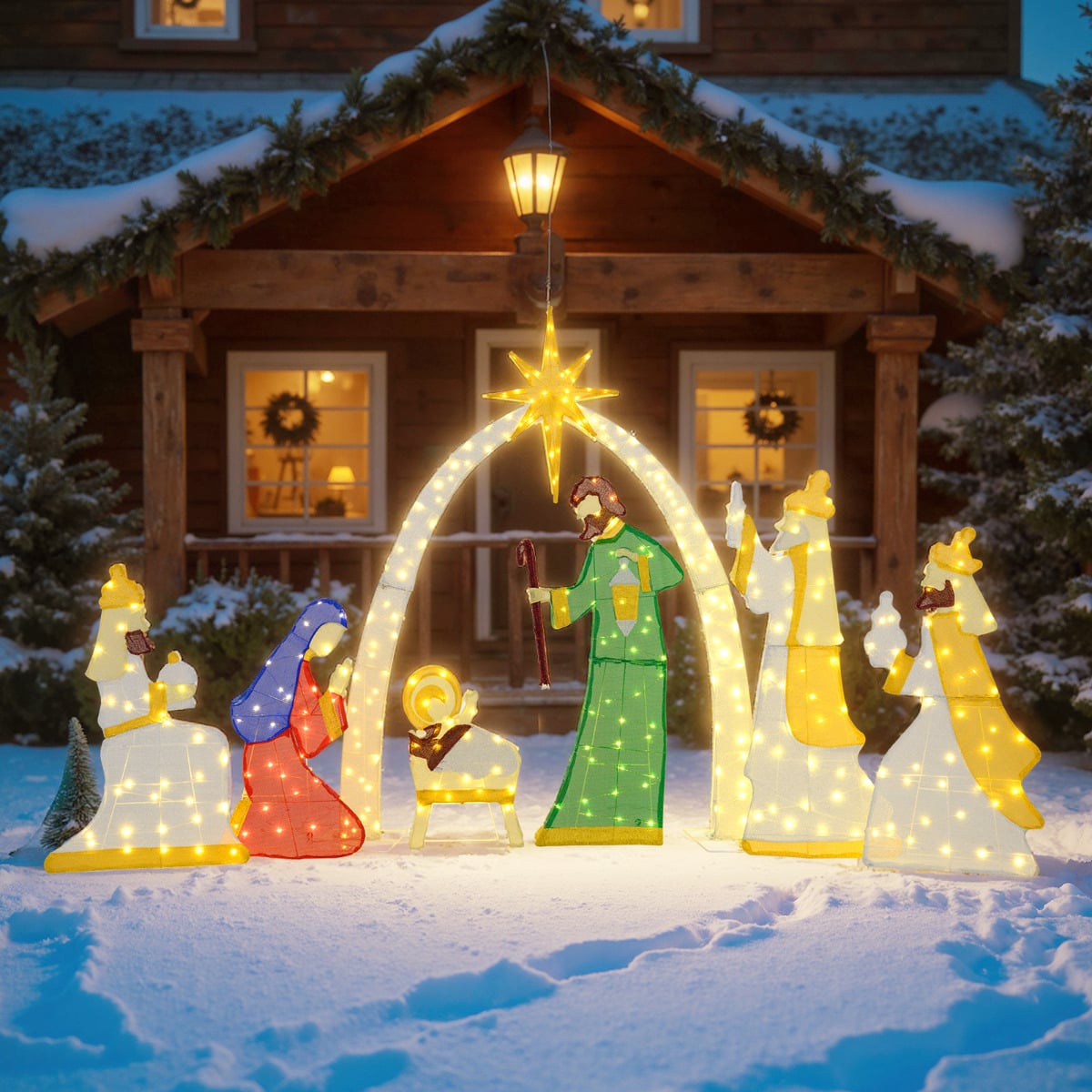 7 Pcs Lighted Nativity Scene with 310 Warm White LED Lights