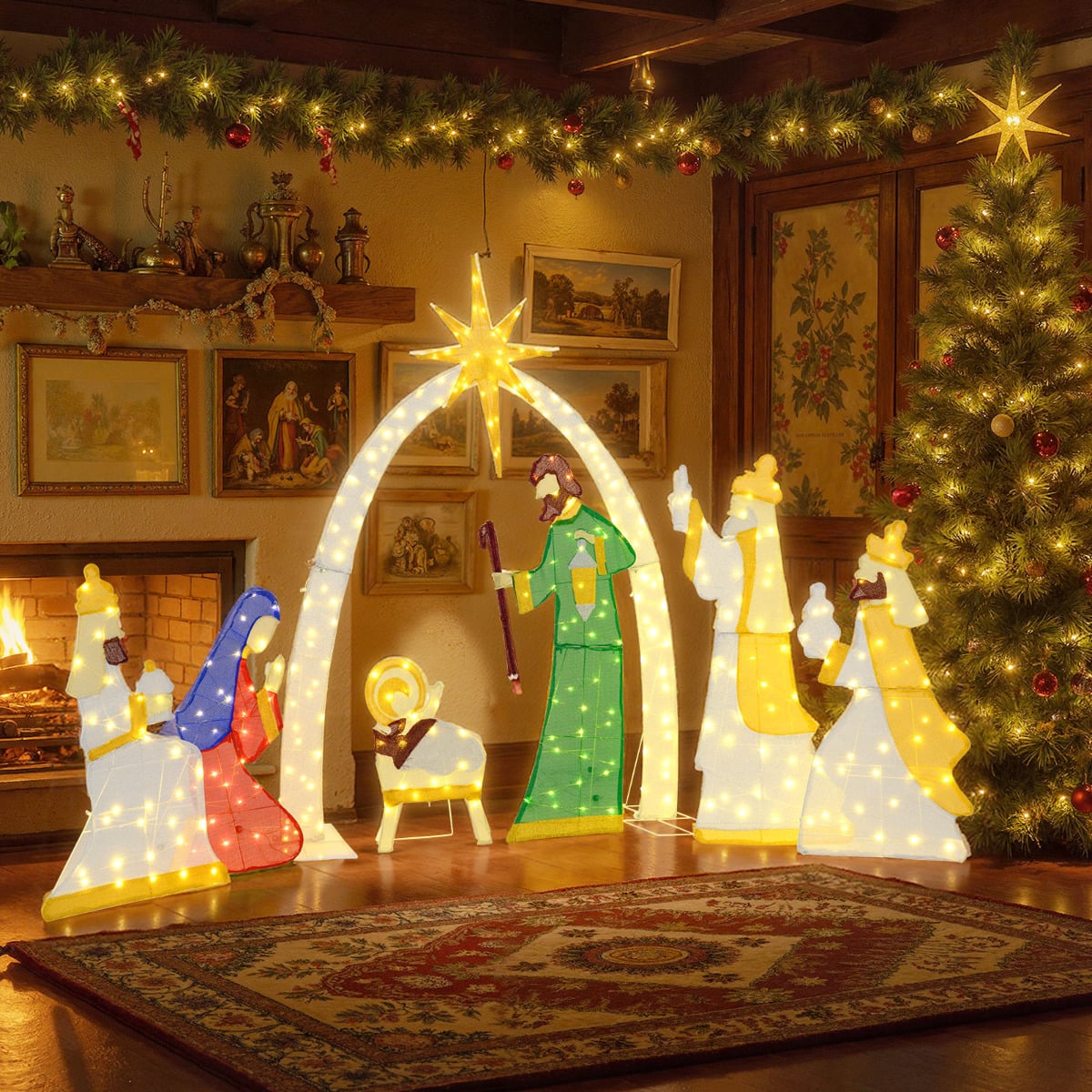 7 Pcs Lighted Nativity Scene with 310 Warm White LED Lights