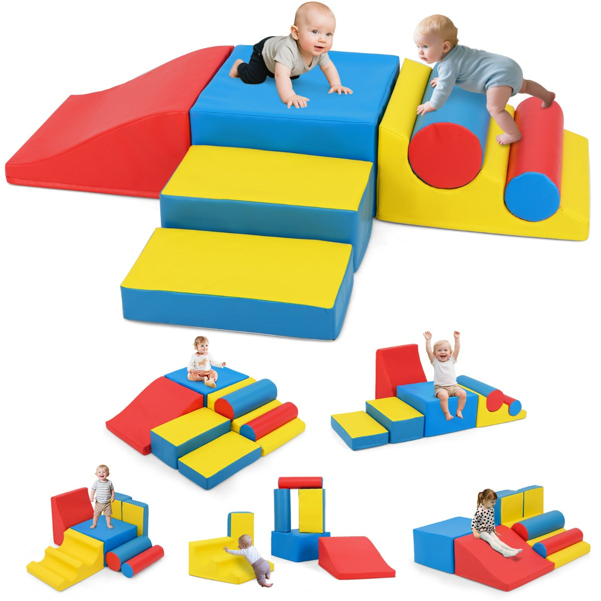 7 Pcs Toddler Climbing Blocks Soft with Waterproof PU Leather Cover for 1+ Baby