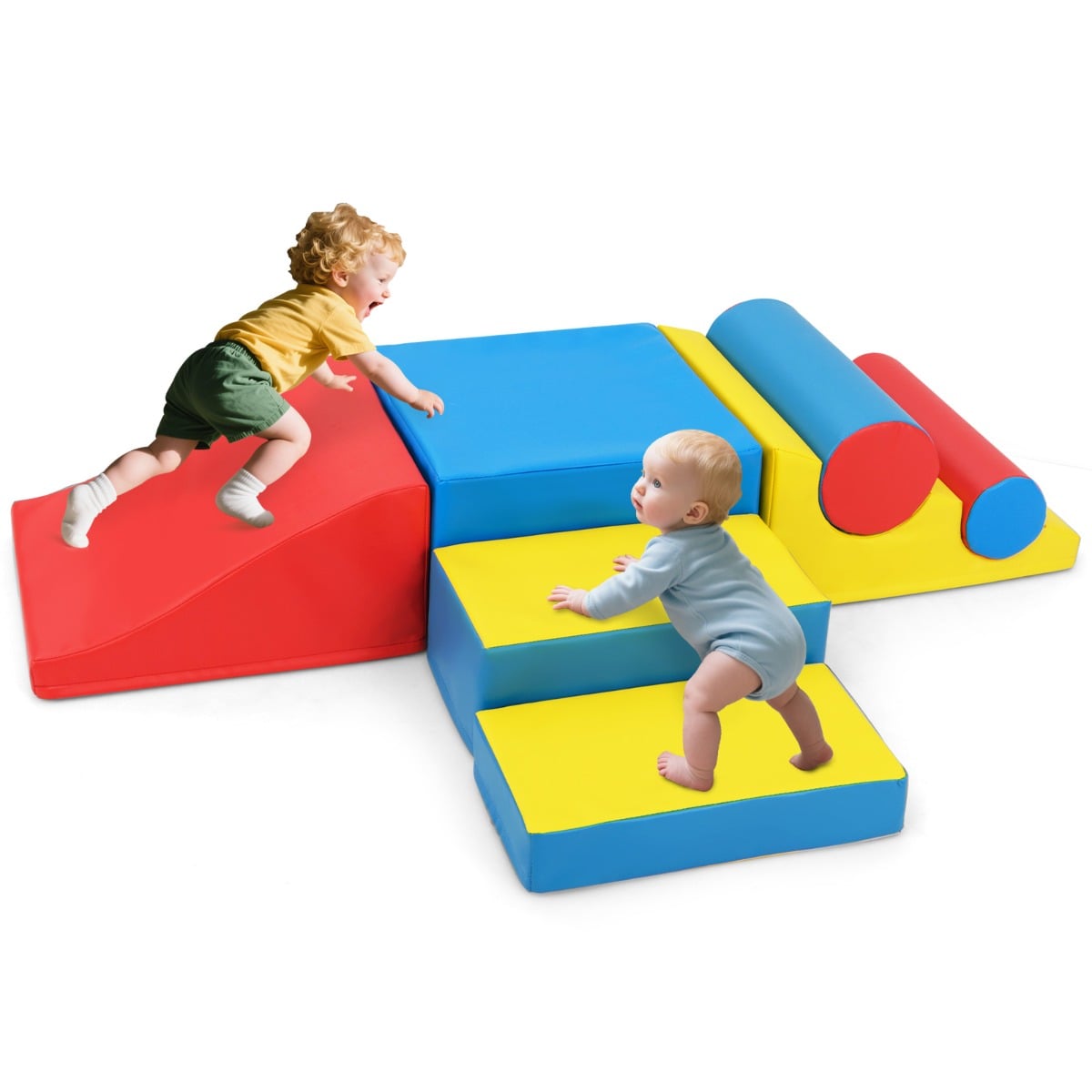 7 Pcs Toddler Climbing Blocks Soft with Waterproof PU Leather Cover for 1+ Baby