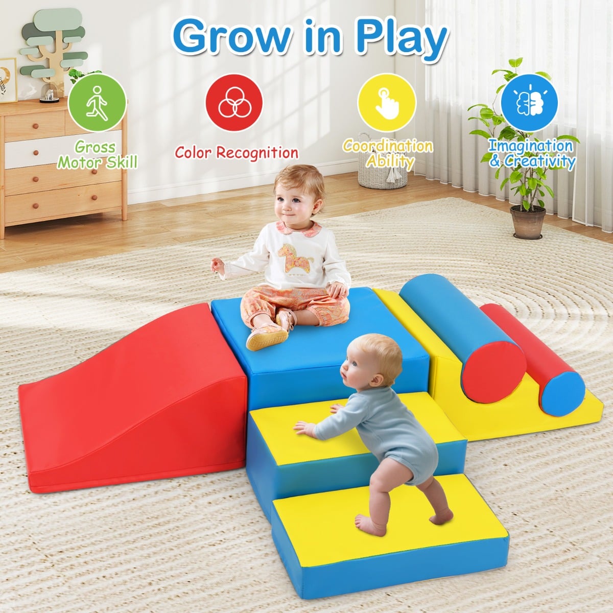 7 Pcs Toddler Climbing Blocks Soft with Waterproof PU Leather Cover for 1+ Baby