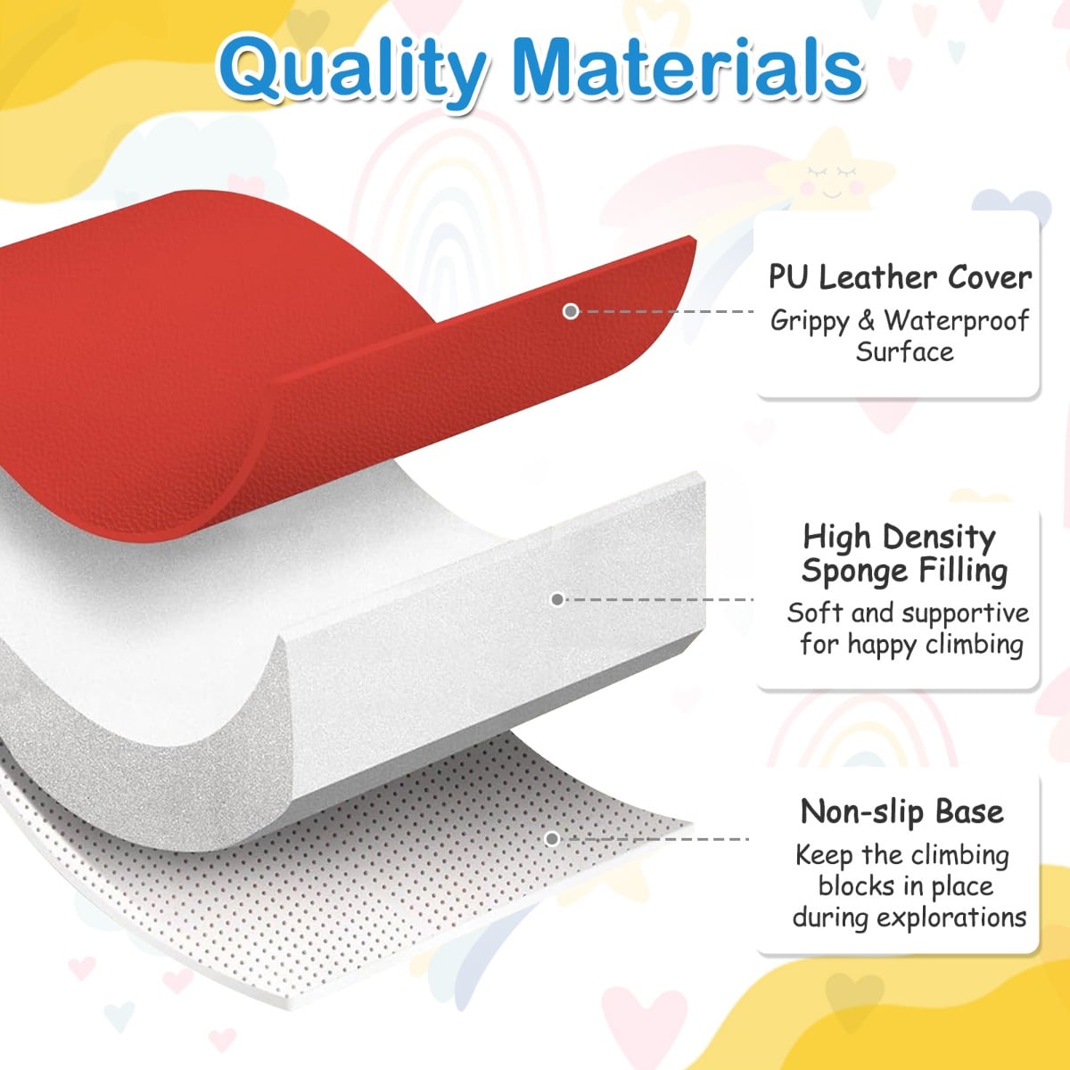 7 Pcs Toddler Climbing Blocks Soft with Waterproof PU Leather Cover for 1+ Baby