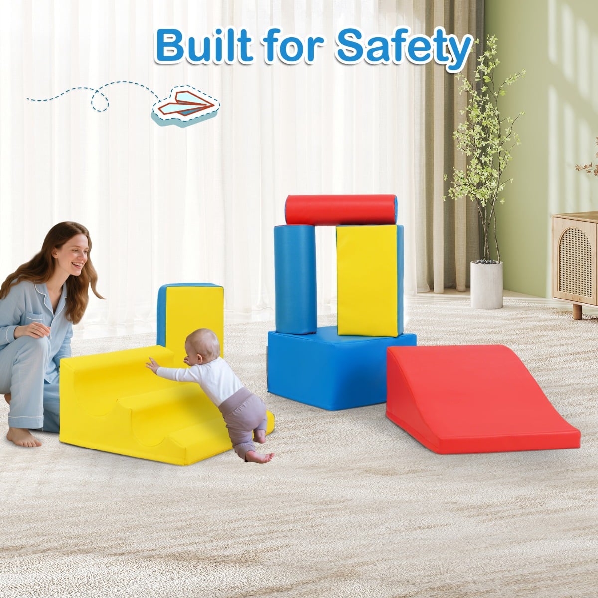 7 Pcs Toddler Climbing Blocks Soft with Waterproof PU Leather Cover for 1+ Baby
