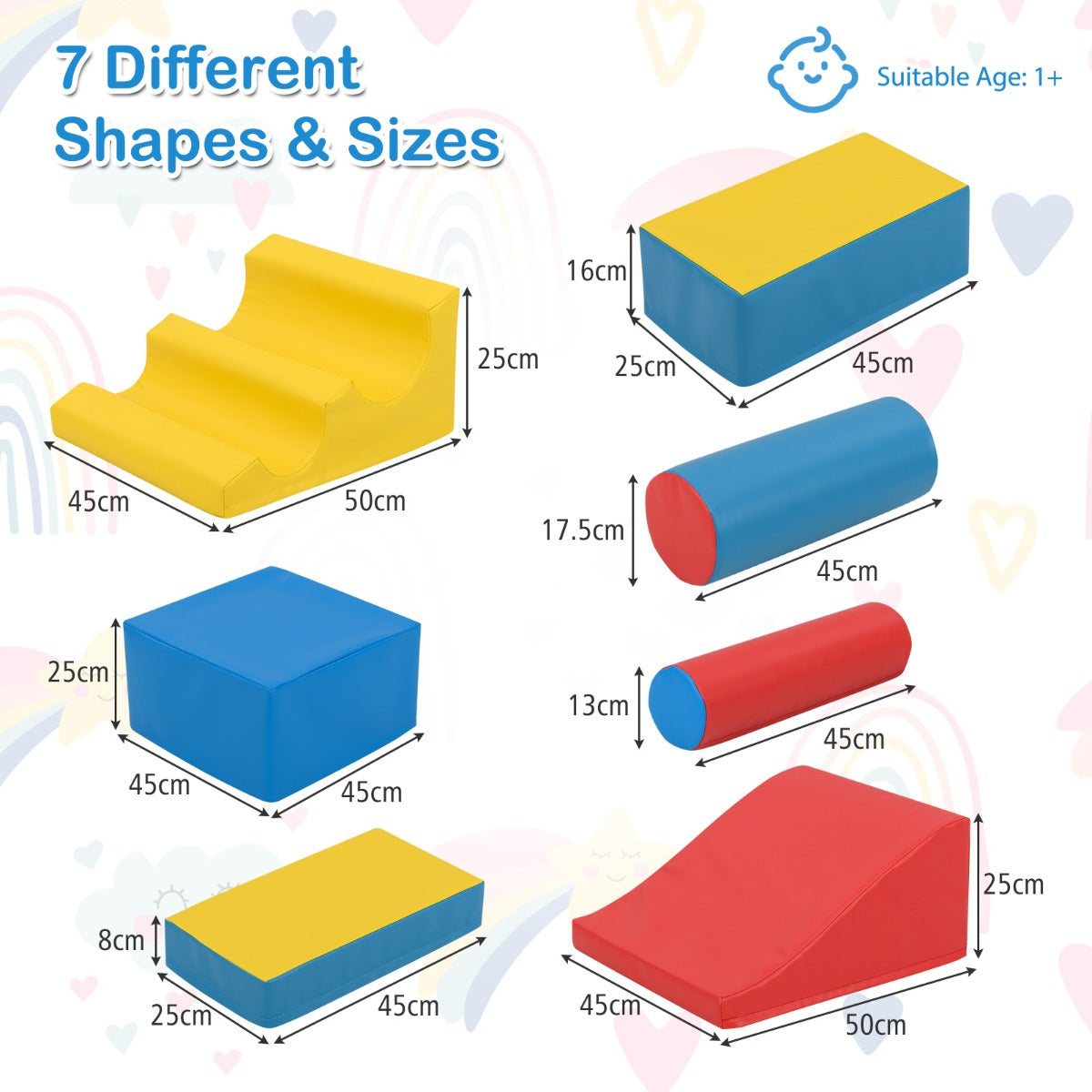 7 Pcs Toddler Climbing Blocks Soft with Waterproof PU Leather Cover for 1+ Baby