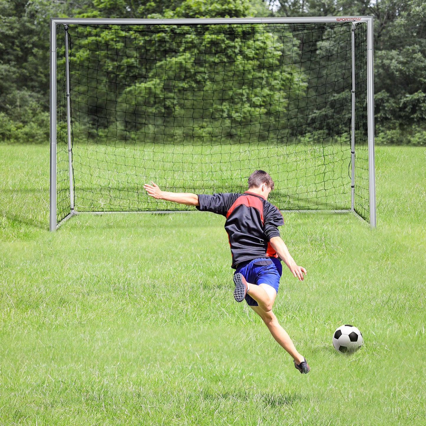 SPORTNOW 10ft x 6.5ft Football Goal, Football Net for Garden with Ground Stakes, Quick and Simple Set Up