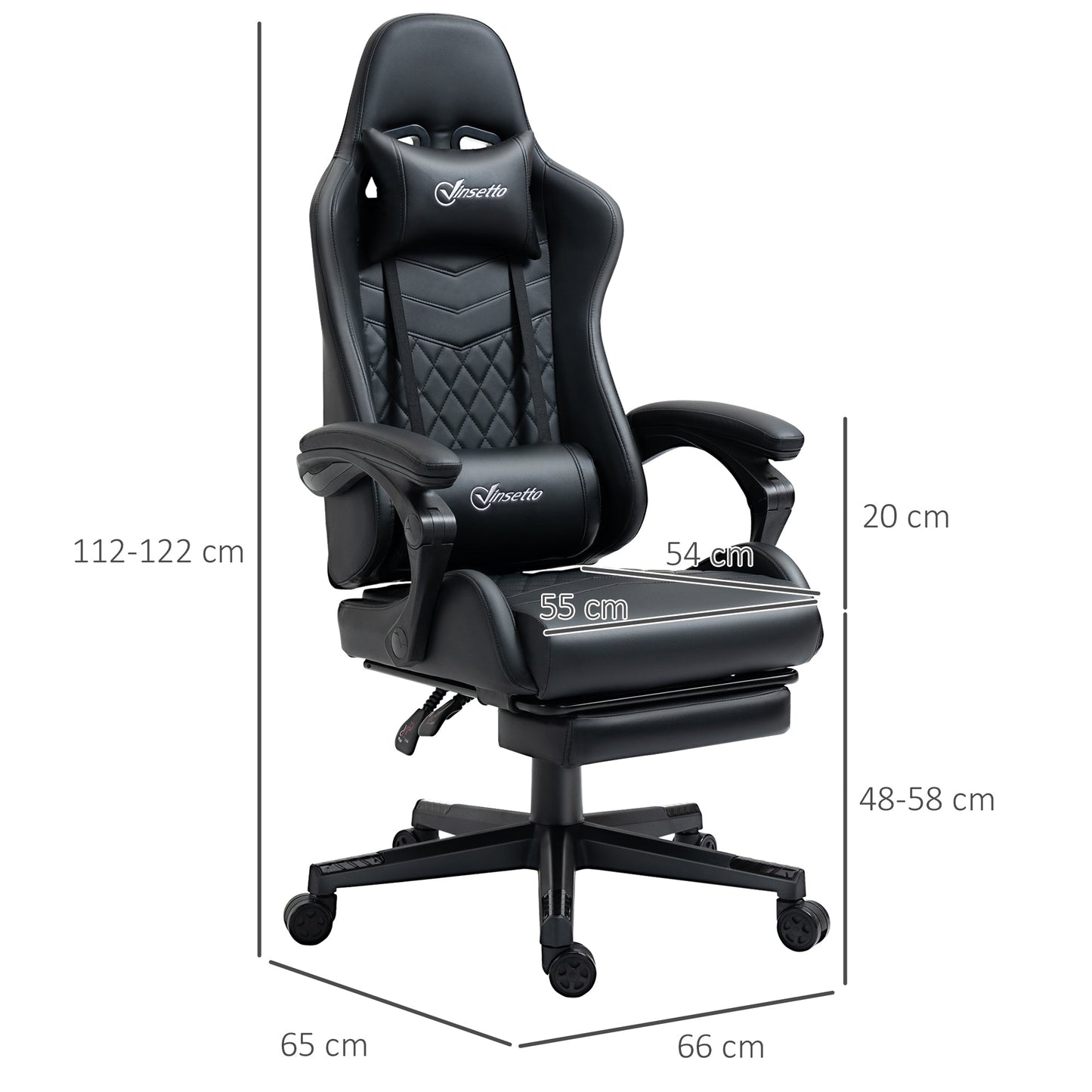 Vinsetto Racing Gaming Chair w/ Arm, PU Leather Gamer Recliner Home Office, Black