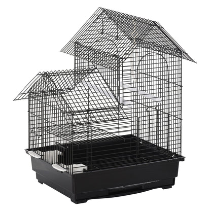 PawHut Metal Bird Cage w/ Plastic Perch Food Container Swing Ring Handle Small Black