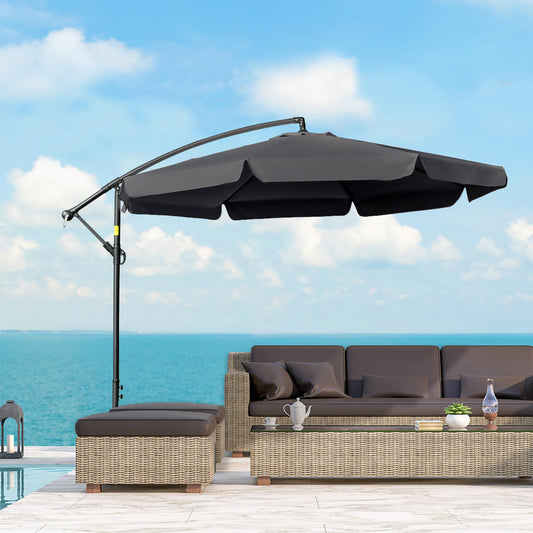 Outsunny 2,7 ​​m parasol ogrodowy Banana Cantilever z korbką i podstawą krzyżową do użytku na zewnątrz, wiszący parasol przeciwsłoneczny, czarny