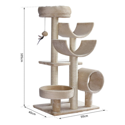 PawHut Cat Tree, Plush, 50Lx40Wx105H cm-Beige