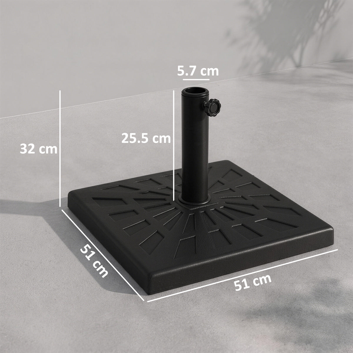Outsunny 19kg Resin Garden Parasol Base Holder, Square Outdoor Market Umbrella Stand Weight for Poles of Φ32mm, Φ38mm, and Φ48mm, Black