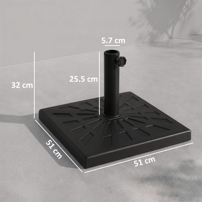 Outsunny 19kg Resin Garden Parasol Base Holder, Square Outdoor Market Umbrella Stand Weight for Poles of Φ32mm, Φ38mm, and Φ48mm, Black
