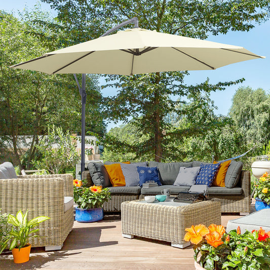 Outsunny 3 m Parasol ogrodowy parasol przeciwsłoneczny Banan wiszący zestaw rattanowy parasol wspornikowy - kremowo-biały