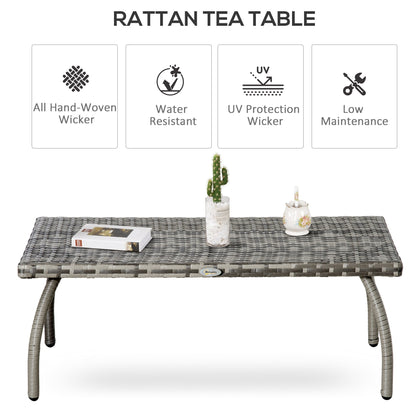 طاولة القهوة Outsunny Rattan أثاث الحديقة طاولة جانبية من الخيزران مع مواد مناسبة لجميع الأحوال الجوية للخارج، والشرفة، والفناء الخلفي، رمادي