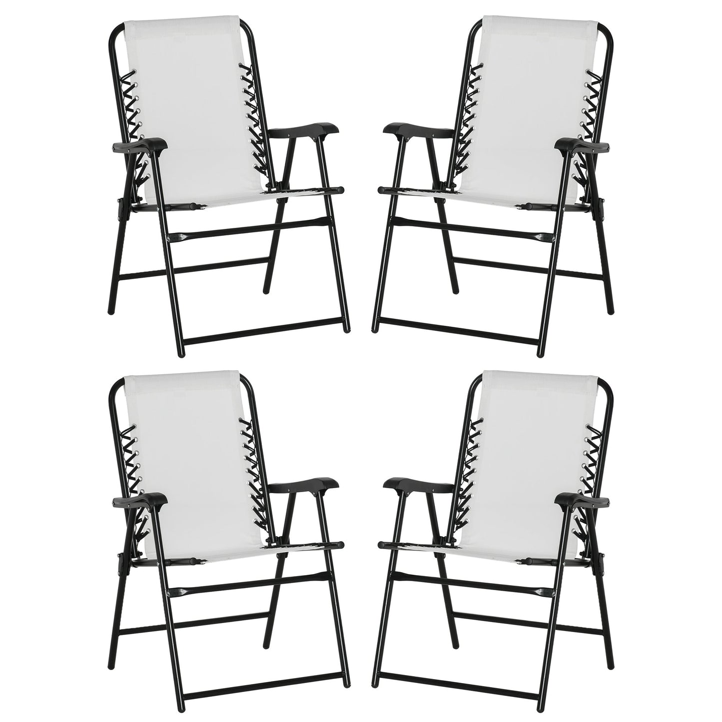 Outsunny Pieces Patio Folding Chair Set, Outdoor Portable Loungers for Camping Pool Beach Deck, Lawn Chairs with Armrest Steel Frame, Cream White