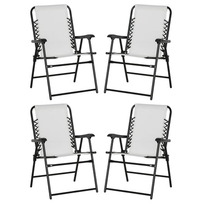 Outsunny Pieces Patio Folding Chair Set, Outdoor Portable Loungers for Camping Pool Beach Deck, Lawn Chairs with Armrest Steel Frame, Cream White