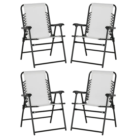 Outsunny Pieces Patio Folding Chair Set, Outdoor Portable Loungers for Camping Pool Beach Deck, Lawn Chairs with Armrest Steel Frame, Cream White