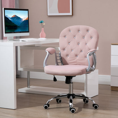 Vinsetto Office Chair Ergonomic 360° Swivel Diamond Tufted Home Work Velour Padded Base 5 Castor Wheels Pink