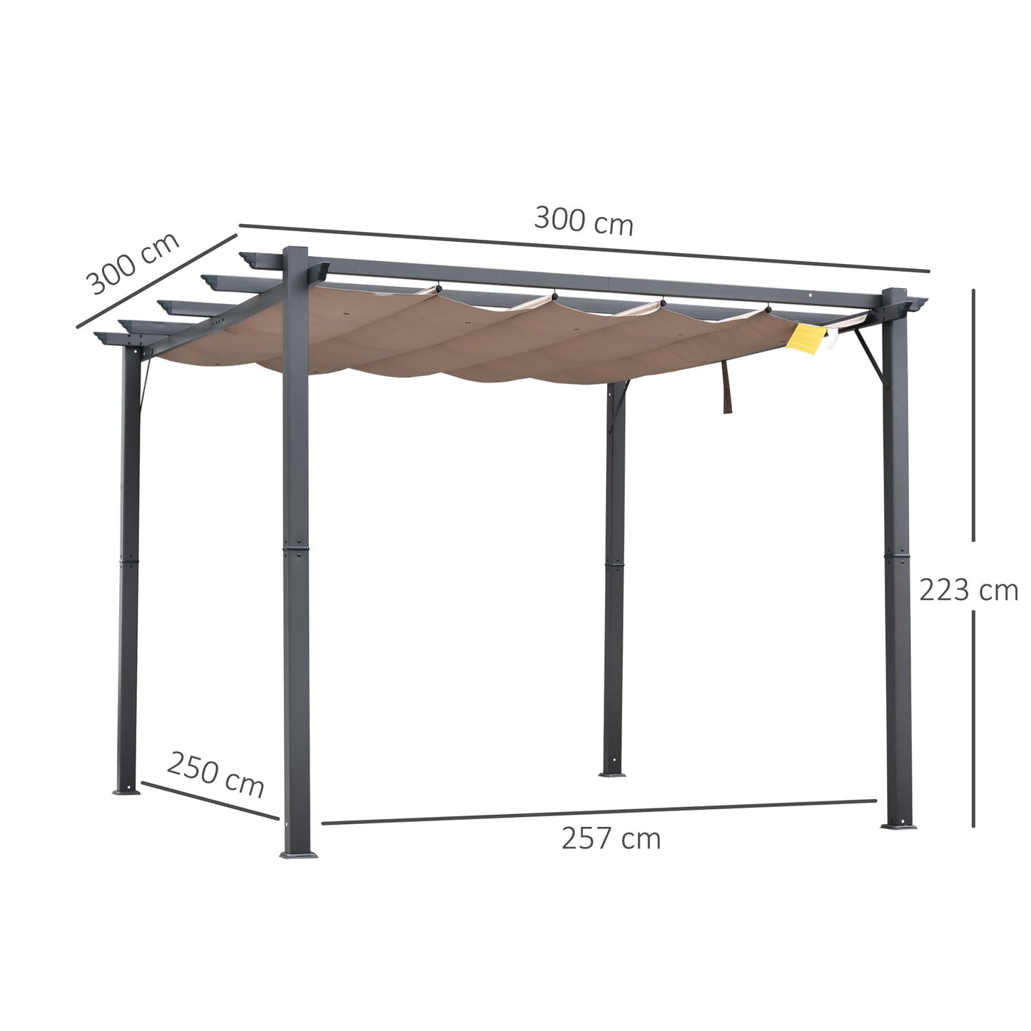 Outsunny 3m x 3m Pergola - Retractable Aluminium 3x3 Garden Shade for Outdoor BBQ & Gatherings, Family Use, Brown