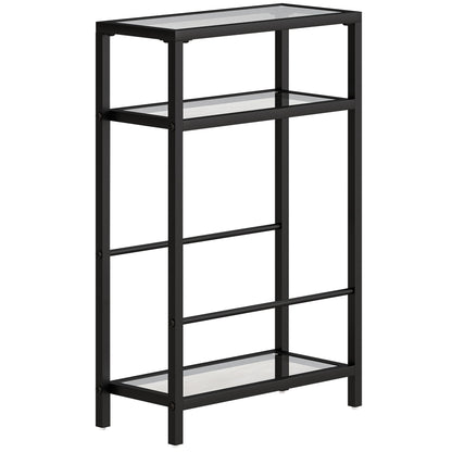 HOMCOM 3-Tier Side Table, Narrow End Table with Storage Shelf and Tempered Glass Tabletop for Small Spaces, Black