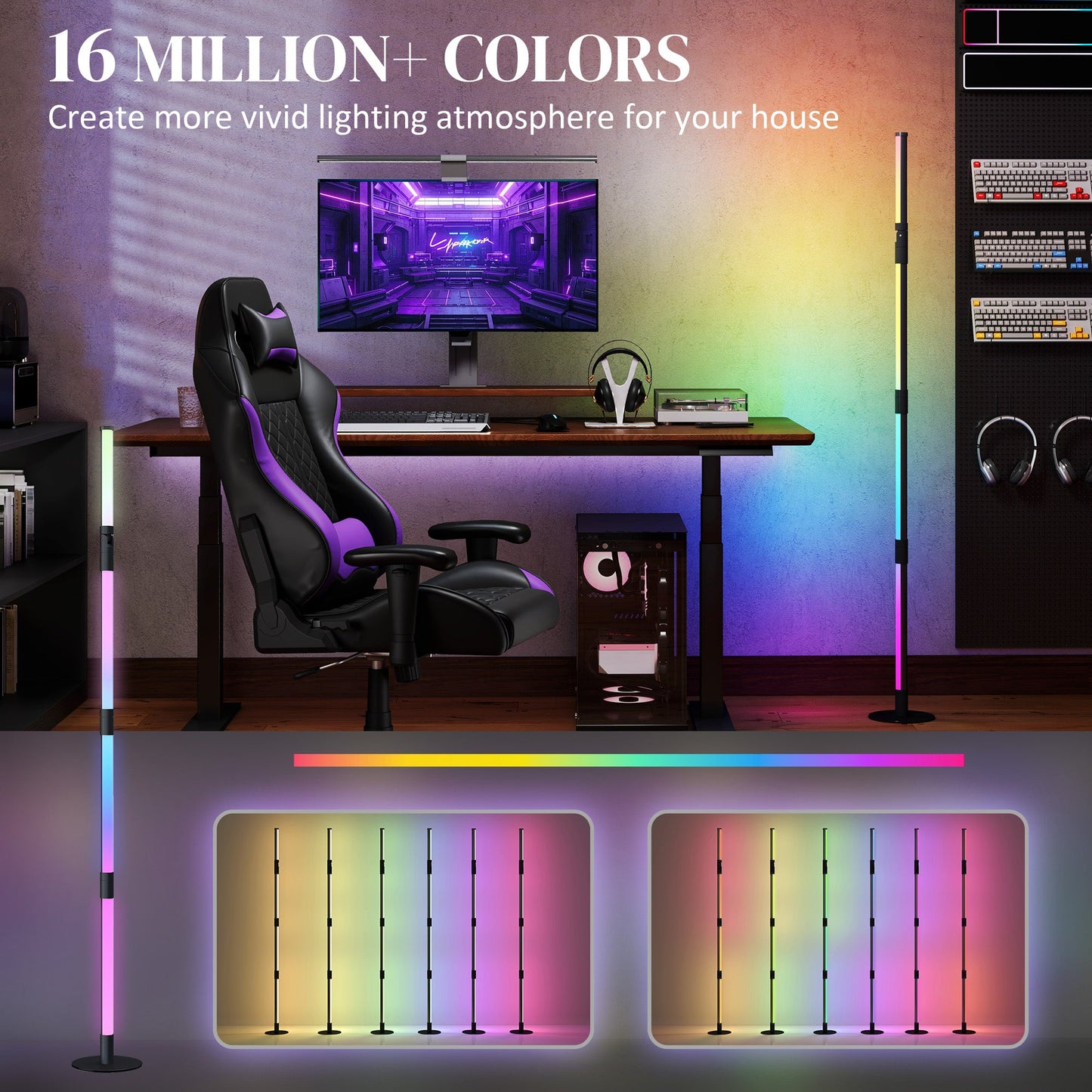 Lampa podłogowa LED HOMCOM, 360√Ç¬∞ RGB, odłączana lampa narożna z aplikacją i pilotem, zmieniająca kolor lampa stojąca z synchronizacją muzyki i timerem, do salonu, pokoju gier, ciemnoszary