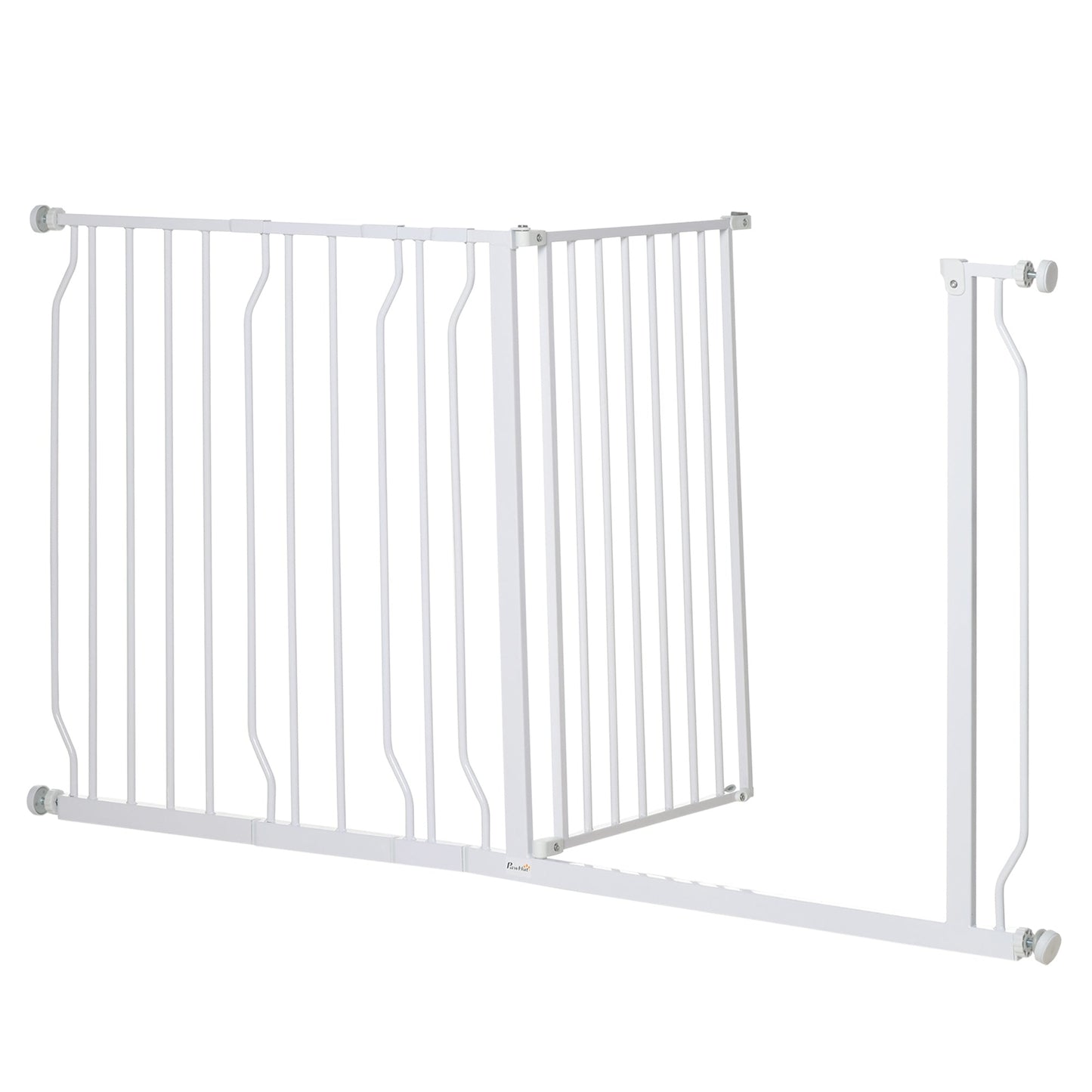 PawHut Dog Baby Gate Extra Wide Stairway Gate for Pet with Door, 76H x 75-145Wcm, White