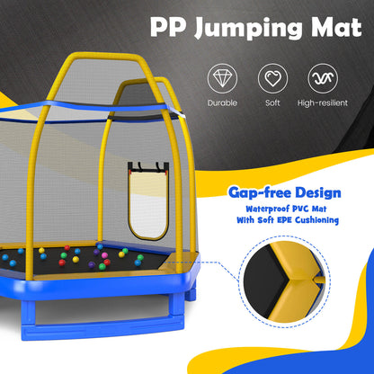 7 Feet Hexagonal Trampoline with Slide and Safety Enclosure Net-Blue